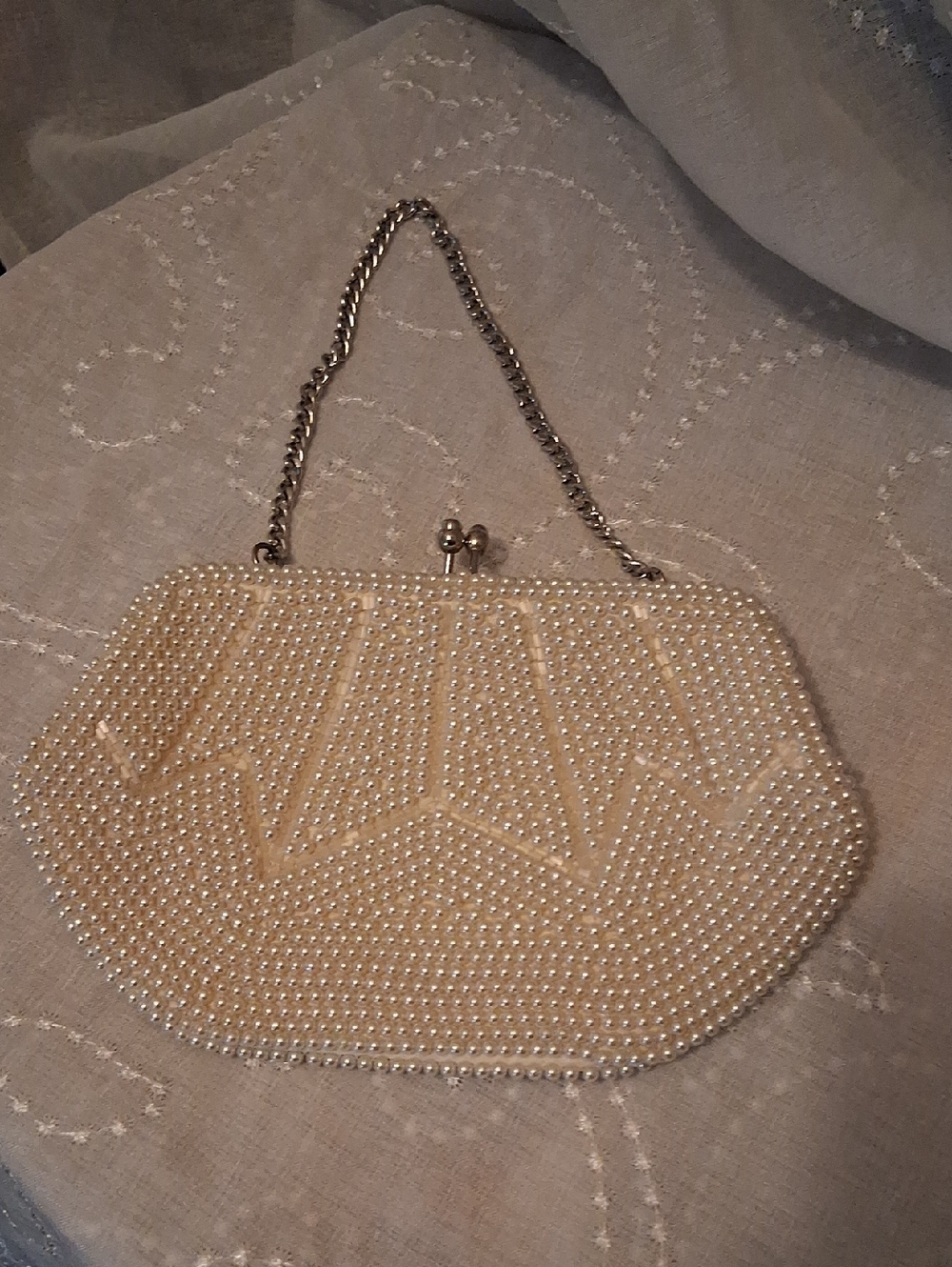 Beaded Pearl Evening Clutch Handbag - Cream Vintage NWOT